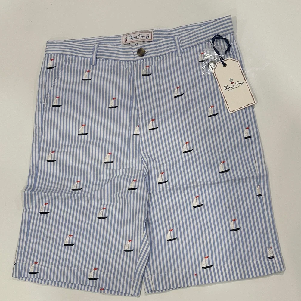 NEW Classic Prep Hudson Striped Sailboat Embroidered Shorts